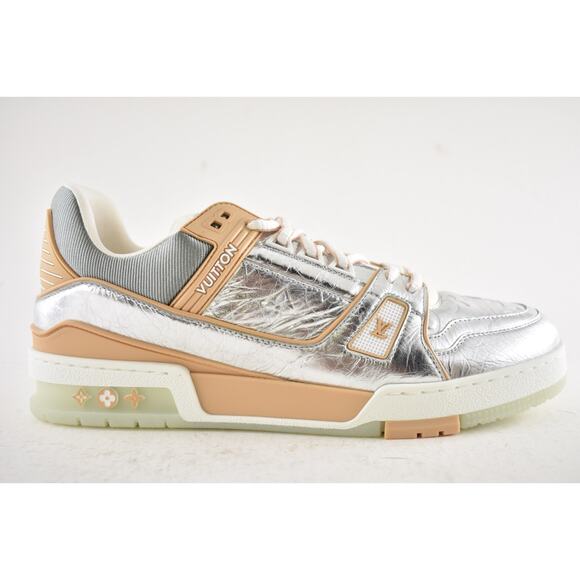Louis Vuitton Metallic Silver Beige White Low Top Trainer Sneaker UK 9 US 10 11 - Picture 2 of 16